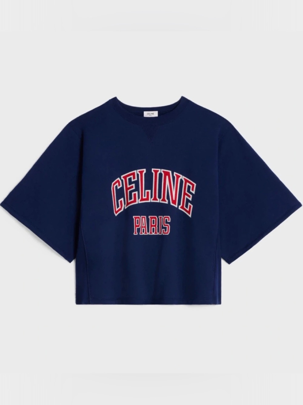 NWT Celine Navy 'CELINE PARIS' Short Sleeve Sweatshirt Top XS $1,100